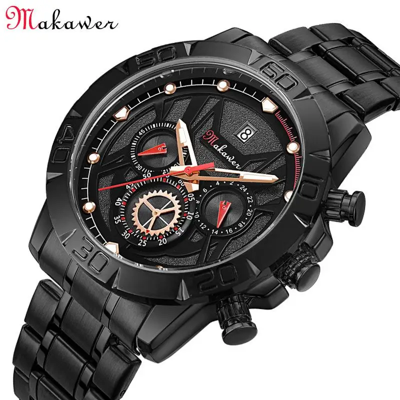 

Часы наручные мужские кварцевые, брендовые Роскошные повседневные спортивные водонепроницаемые с хронографом из нержавеющей стали