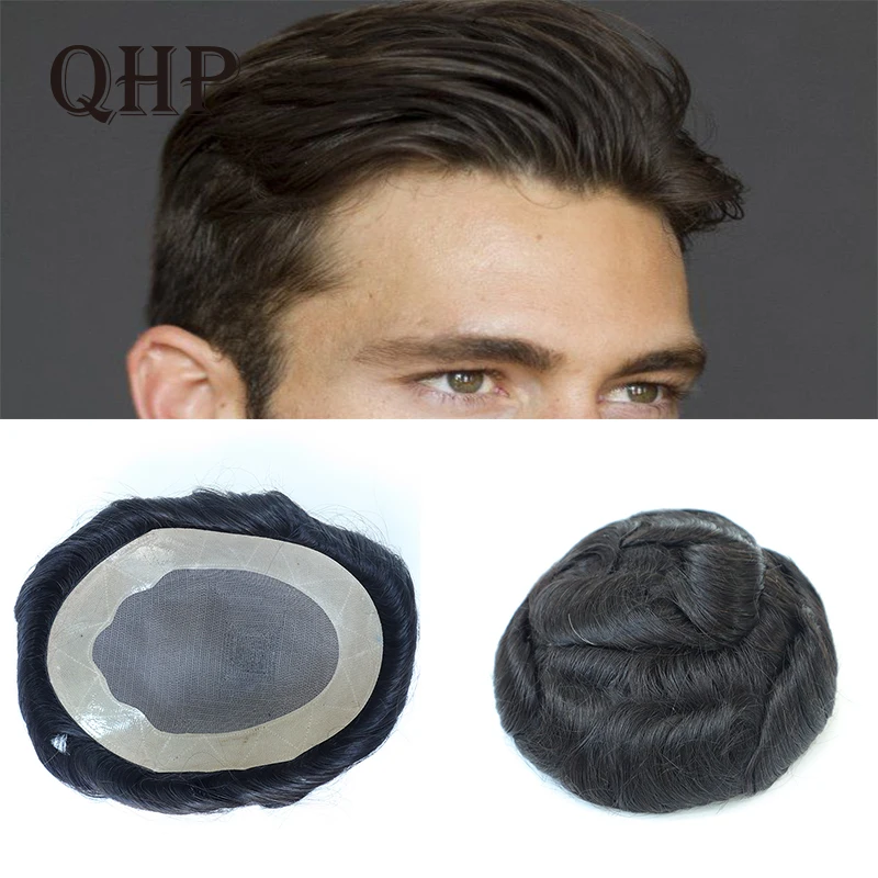 

Men Toupee Mono And NPU Indian Remy 100% Human Hair Replacement System Durable Hairpieces Handmade Wigs Capillary Prosthesis