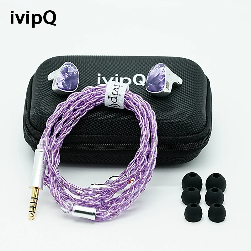 Наушники-вкладыши ivipQ IQ-15 Purple Haze Fairy с фиолетовой и золотой диафрагмой, динамический драйвер IEM с 4,4 мм, 2 контакта для аудиофилов, музыкантов (art.: 3920ca5ee4593) - 3920ca5ee4593
