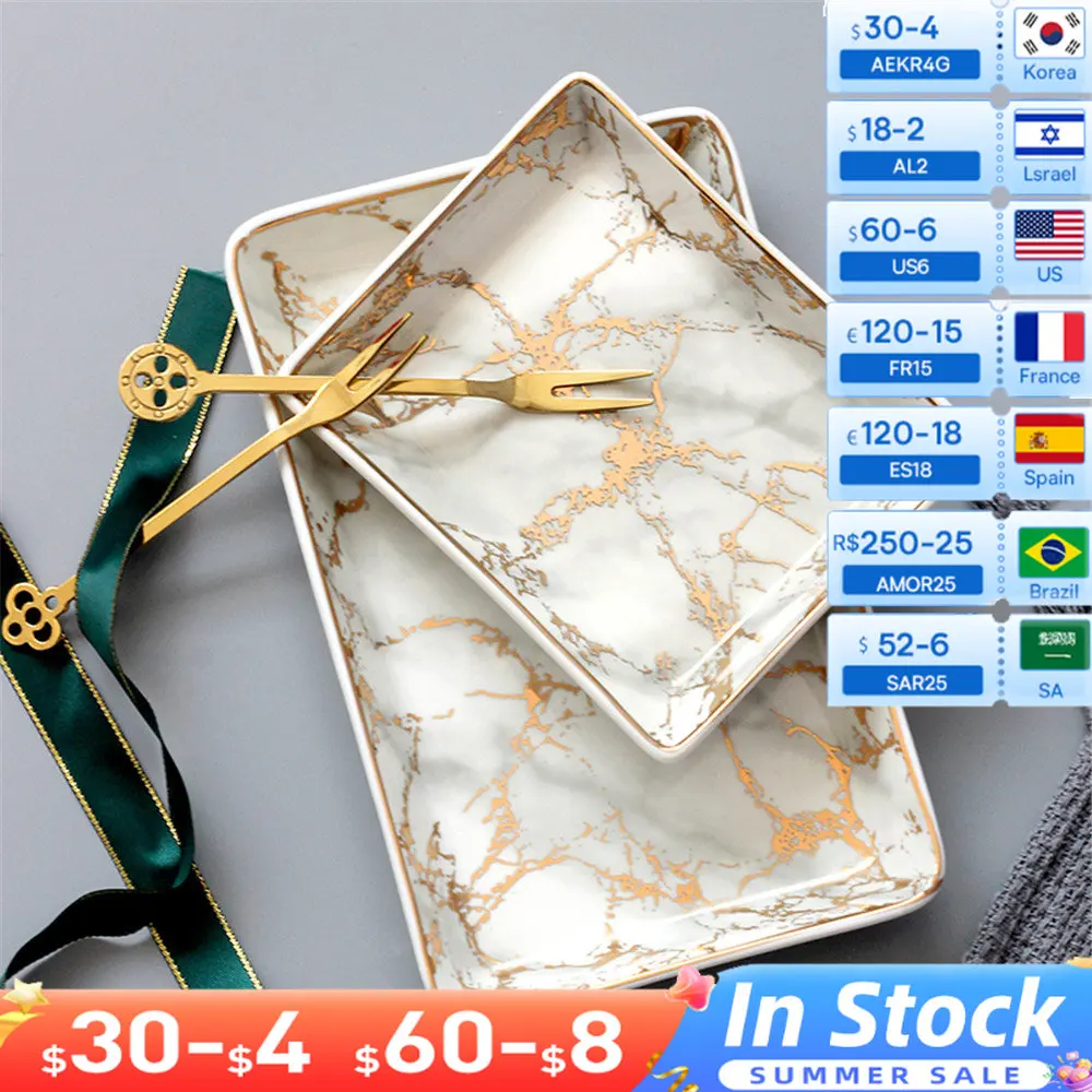 

Nordic Gold Marble Pattern Ceramics Table Storage Plate Chic Minimalist Dessert Jewelry Office Desk Storage Organizer Decor