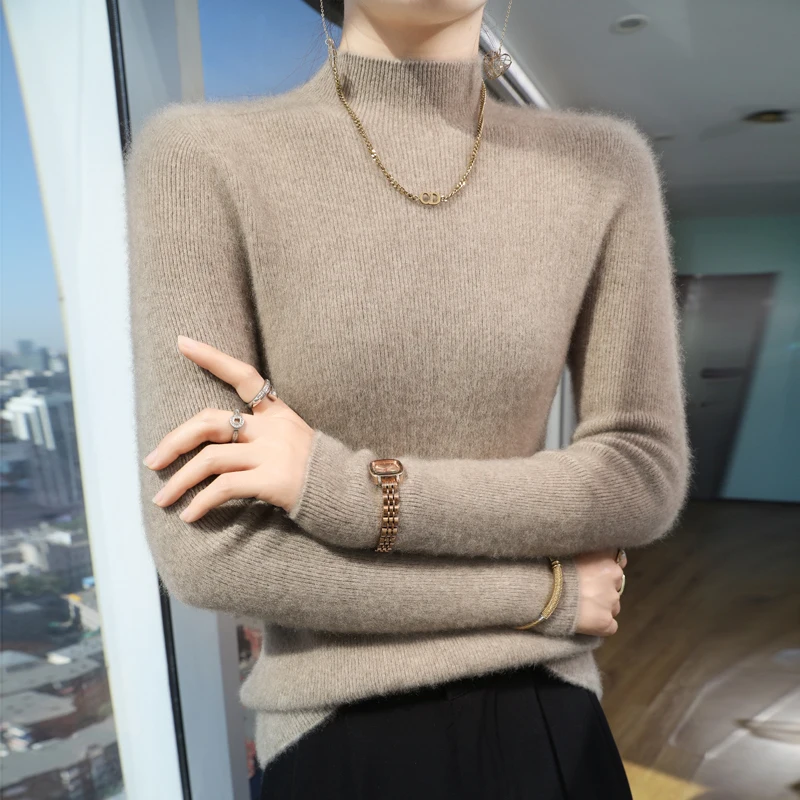 Осень-зима 2024 базовый свитер с полувысоким воротником облегающий внутренний