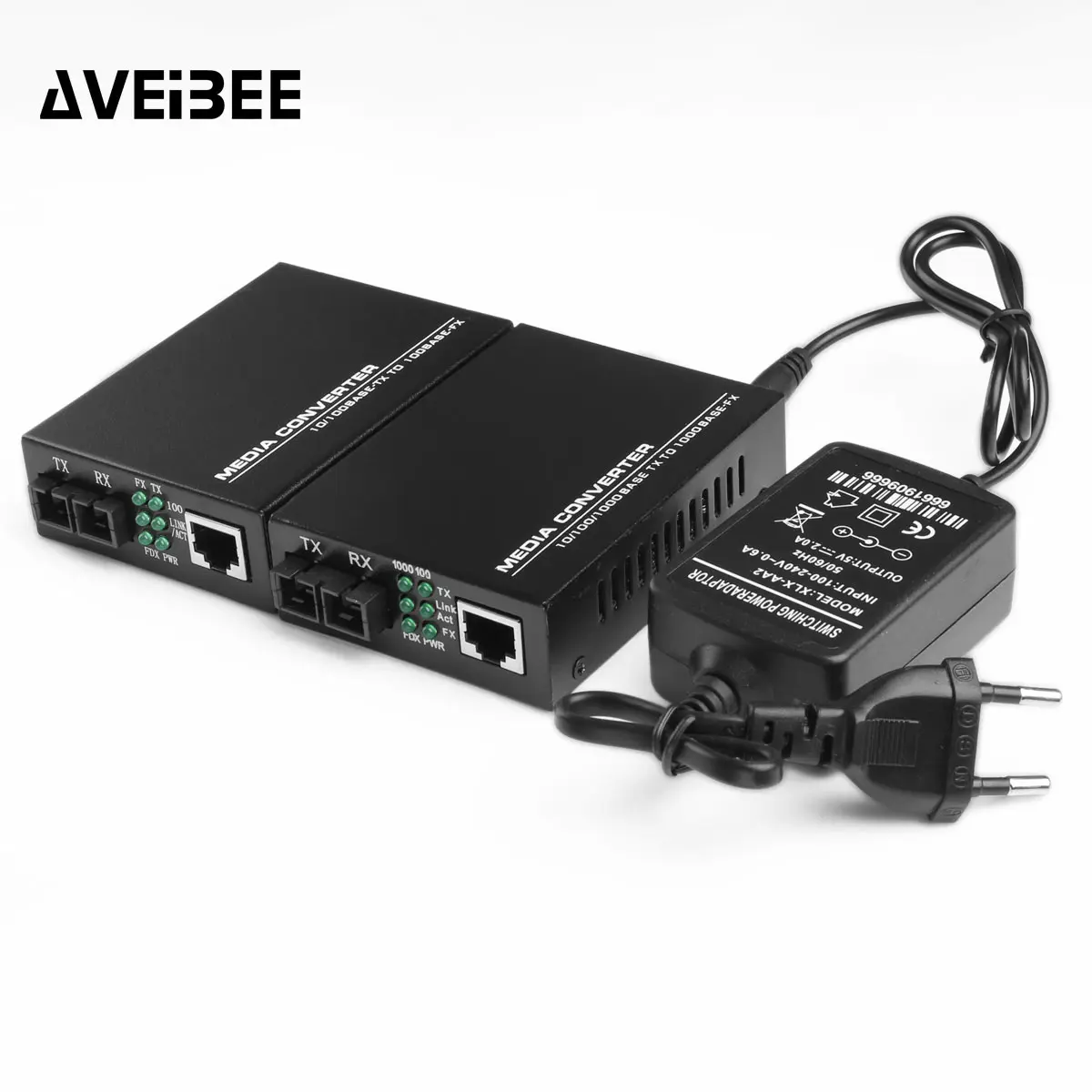 Gigabit Ethernet Fiber Media Converter with a Built-in 1Gb Multimode SC Transceiver 10/100/1000M RJ45 to 1000Base-LX, up to 2km