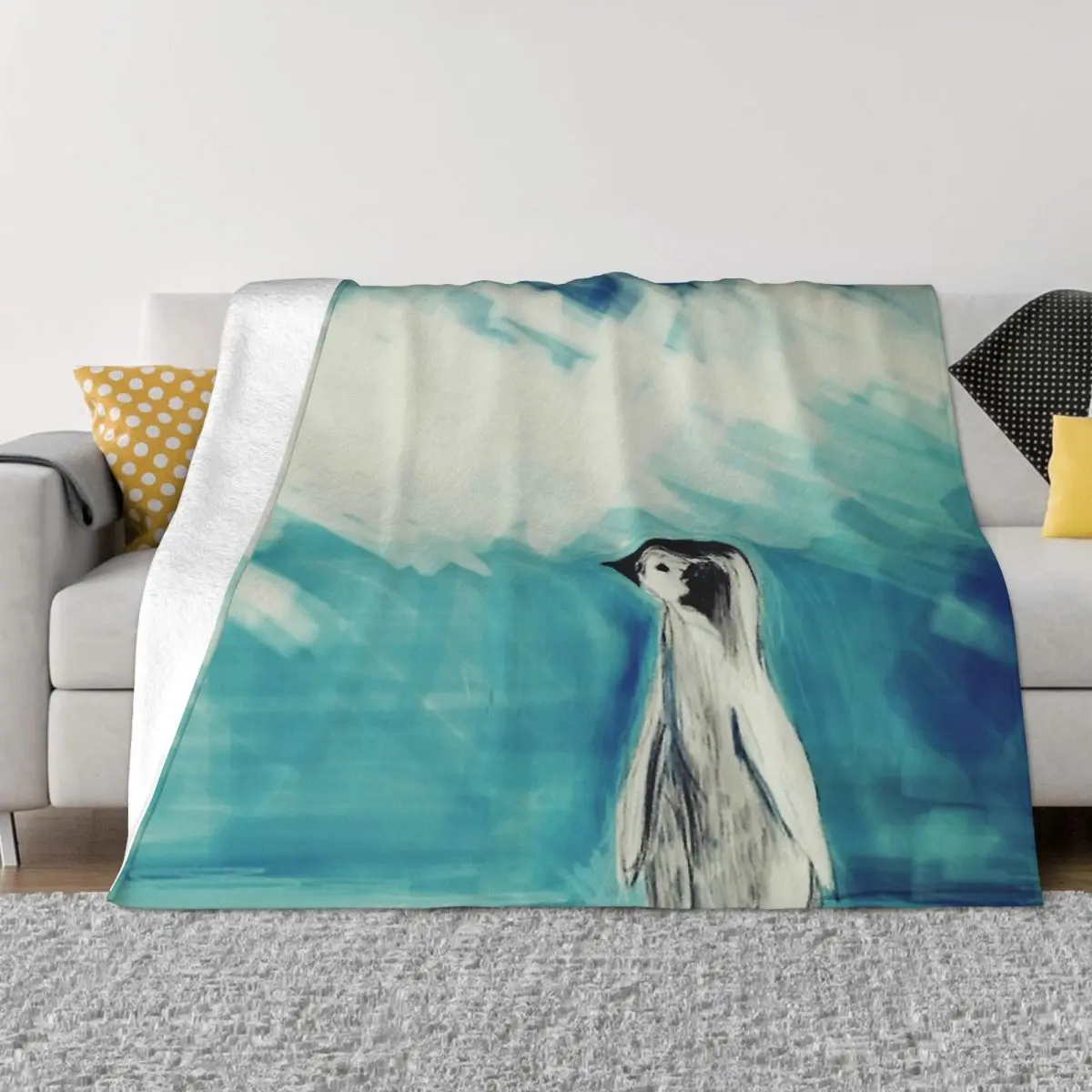 

Animals Art Blanket Flannel Baby Penguin Painting Cozy Soft FLeece Bedspread