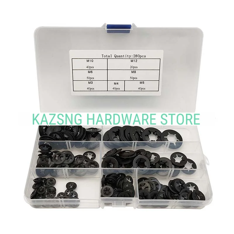 

KAZSNG 280pcs Internal Tooth Lock Washer Quick Lock Washer Manganese Steel Plum Collar Bearing Flower Washer Metal Washers Table
