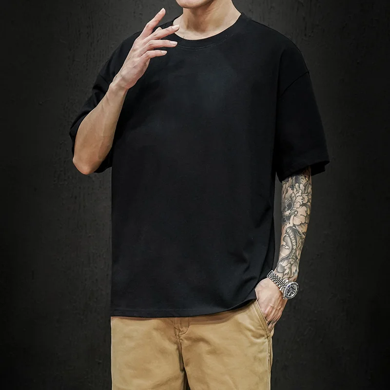 LIFENWENNA Summer Fashion Men's T Shirt Casual Solid Short Sleeve Classical Tee Mens 100% Cotton Oversized Hip-Hop Top Tees 5XL