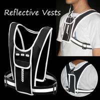 night reflective vest cycling running sports vest multi pockets phone chest bag unisex fitness warning safety vests