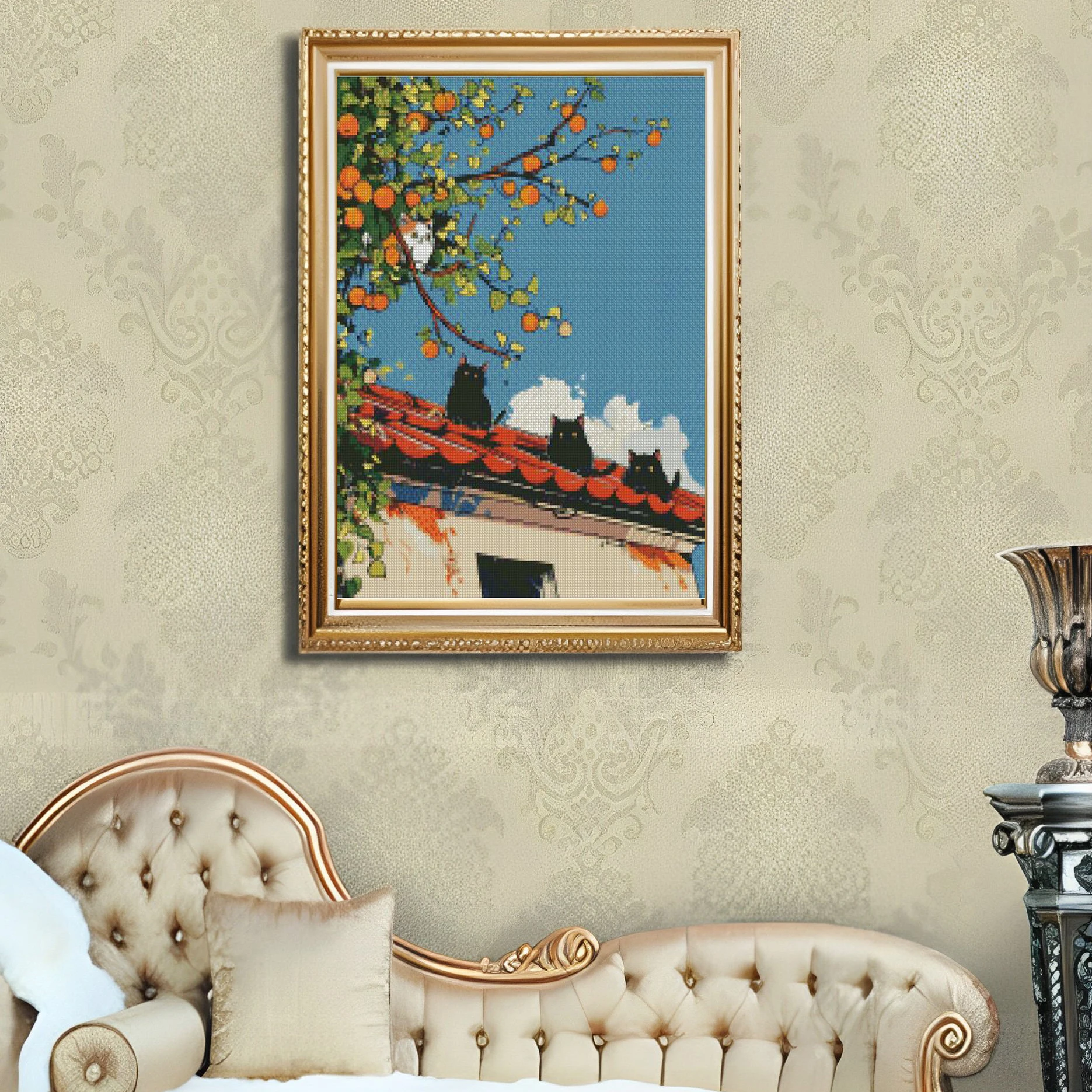 Вышивка крестиком черная кошка на стене рисование ниток набор для рукоделия