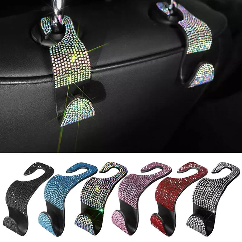 

2pcs Car Rhinestone Seat Back Hook Headrest Mount Storage Holder Hanging Diamond Bling Decoration Car Interior Accessories