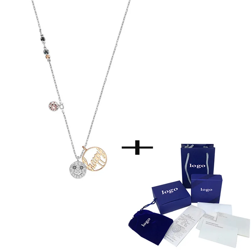 

Exquisite Glowing Happy Smiley Crystal Necklace Elegant Temperament Ladies Jewelry Send Couple Anniversary Fashion Gift