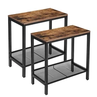 hoobro side table set of 2 narrow nightstands industrial end table with flat or slant adjustable mesh shelf for small spaces
