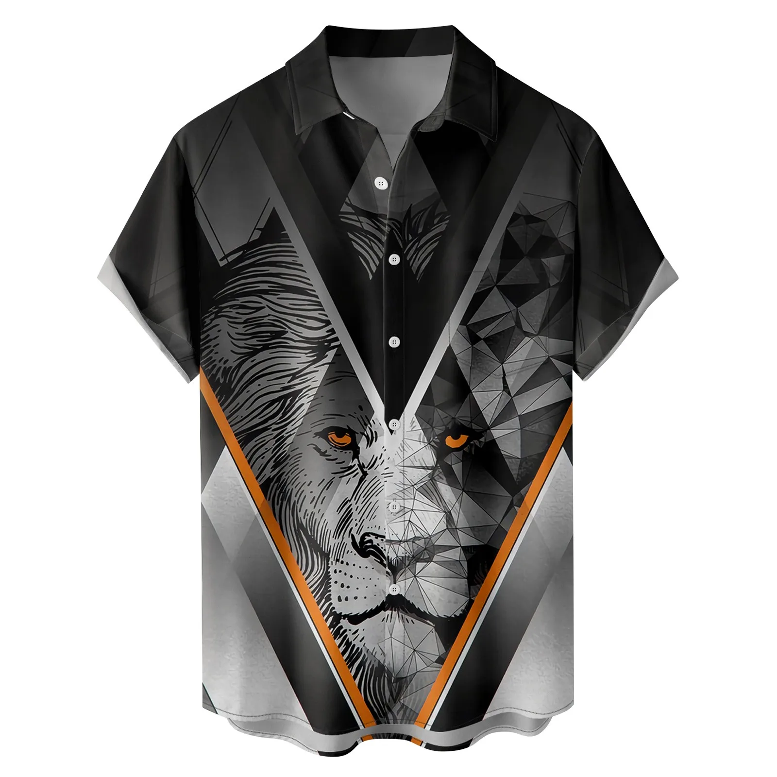 

Vintage Summer Lion 3d Print Shirts Traf Short Sleeve Button Tops Tee Unisex Oversized Hip Pop Aloha Rock Party Camisas Blusas