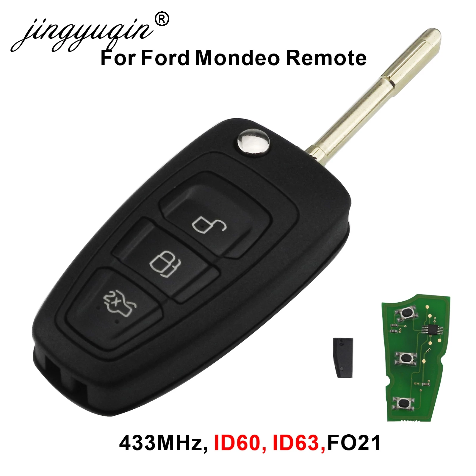 

Jingyuqin 3 кнопки откидной пульт дистанционного управления чип 4D60 4D63 для Ford Focus Mk1 Mondeo Transit Connect 433 МГц