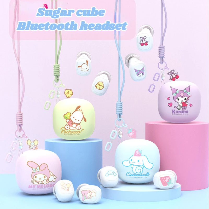 

Sanrio Kuromi Bluetooth Headset In Ear Student Mobile Phone Cute Mini with Wireless Hello Kitty Melody Square Cream Macaron