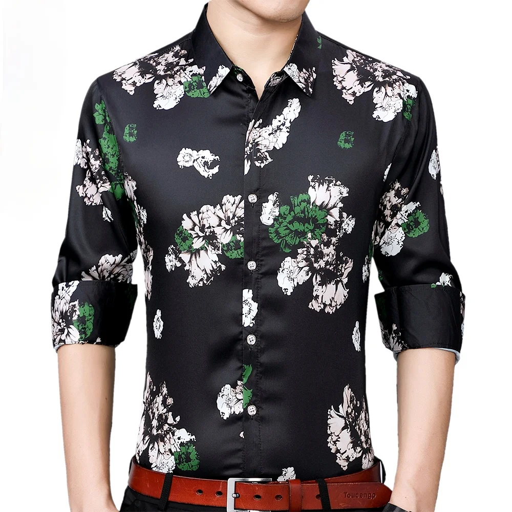 

2021 Brand New Long Sleeve Men Social Shirt Streetwear Casual Floral Shirts Dress Mens Slim Regular Fit Clothes Fashions