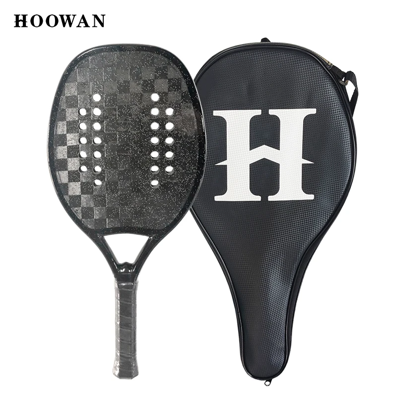 HOOWAN 18K Carbon Fiber Beach Tennis Racket Professional Blackshark-18K Rough Face EVA Core Racket Beach Tennis with Cover Bag