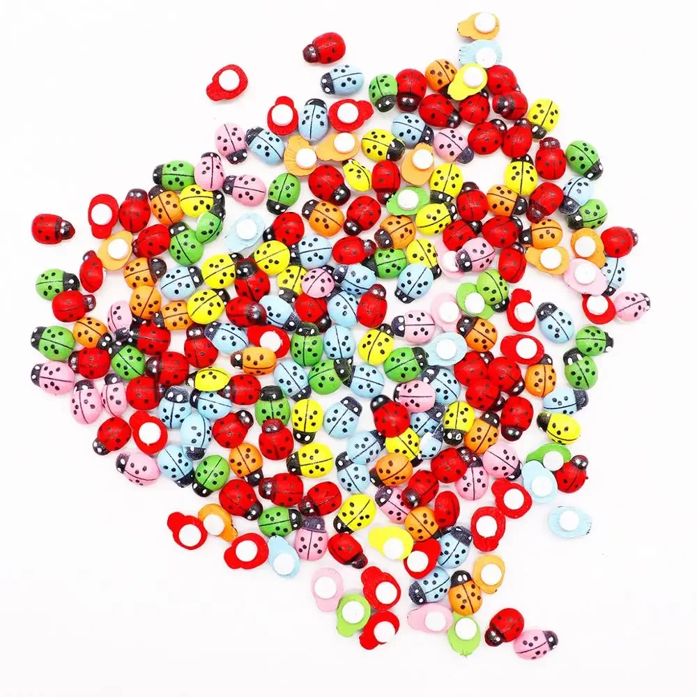 

100 шт./упаковка, деревянные наклейки божьей коровки