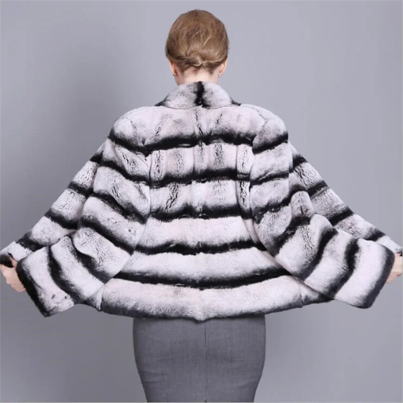 XS-6XL Winter Thick Chinchilla Color Real Fur Coat For Women Genuine Rex Rabbit Fur Coat Overcoat Jacket