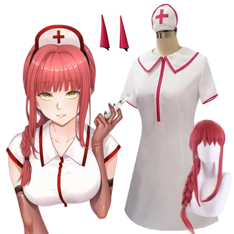 

Костюм макима для косплея человека из аниме бензопилы мощный сексуальный костюм медсестры Женщины Униформа перчатки чулки набор