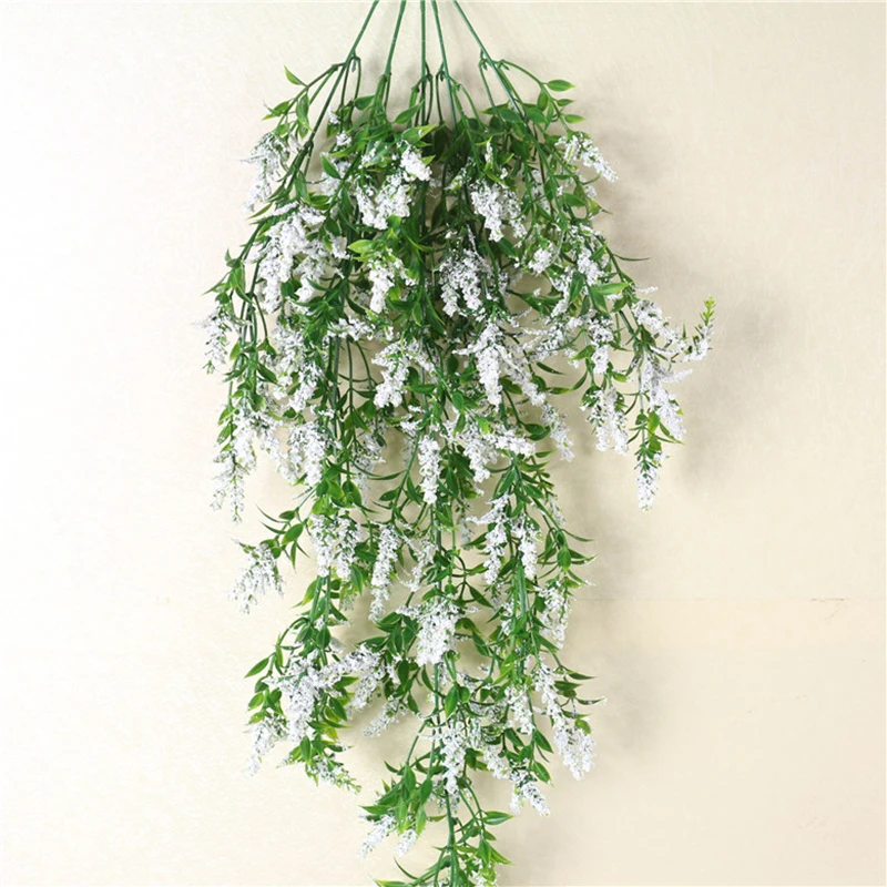 

Plastic Flowers Wall Hanging Rattan Lavender Living Room Fake Plant Basket