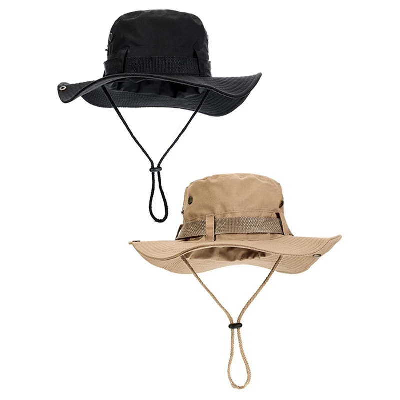 

2 Pieces Cotton Hat Wide Brim Fishing Cap Foldable Boonie Hat Double Sided Outdoor Sunhat For Men And Women
