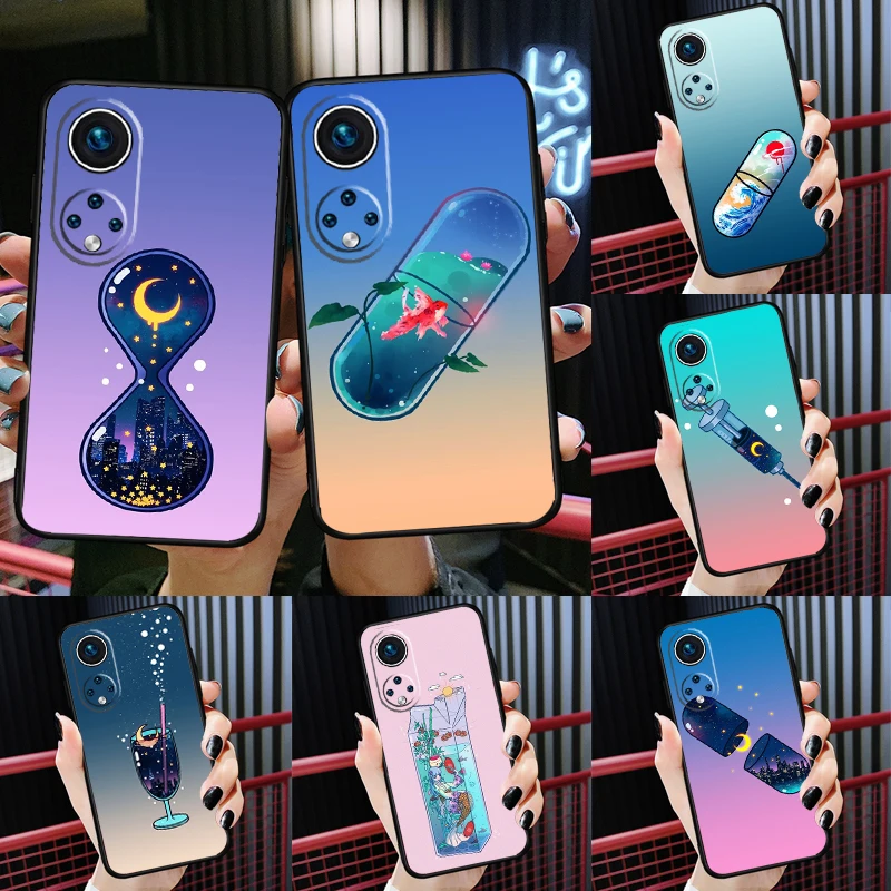 

Moon Soda Tea Drink Chill Pill Case For Huawei Honor 50 P50 P30 Pro P40 P20 Lite Nova 5T P Smart Z 2019 2021 Cover Coque