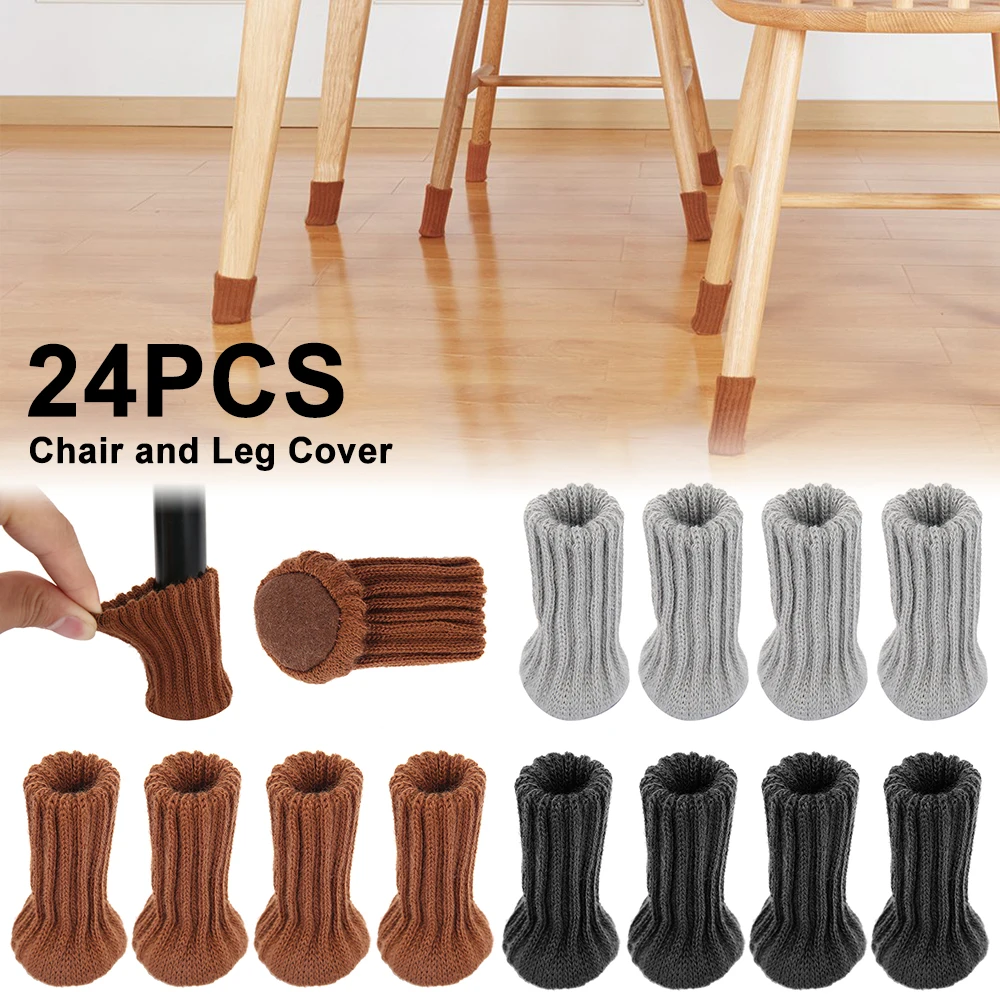

24PCS Table Leg Socks Knitted Chair Cover Floor Protectors For Furniture