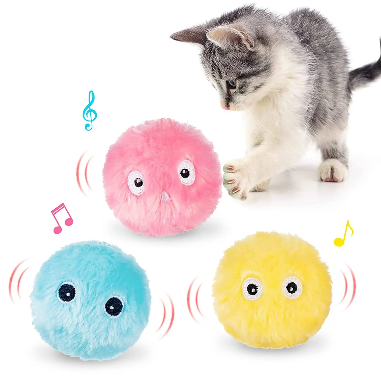 

Cat Ball Toys, Sing Ball, Upgrade Plush Ball, Lifelike Animal Chirping Sounds-Bird Frog and Cricket, Interactive Kitten Ball