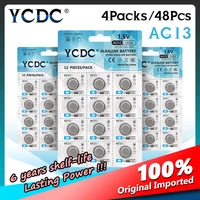 48pcs4cards 1 5v ag13 lr 44 button batteries ag 13 lr44 357 sr44 g13 cell coin alkaline battery for watch electronic remote