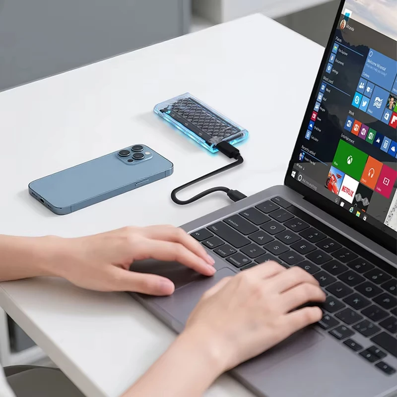 KEBIDUMEI Прозрачный корпус для M.2 SATA NVMe SSD с RGB-подсветкой, 510 Гбитс, USB3.2 GaN2, внешний адаптер для M.2 NVMe NGFF SSD (art.: 3920db93ade14) - 3920db93ade14