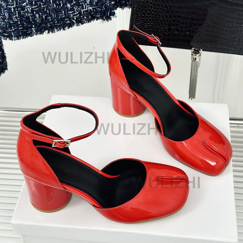 Сандалии женские из лакированной кожи босоножки на толстом каблуке 8 см