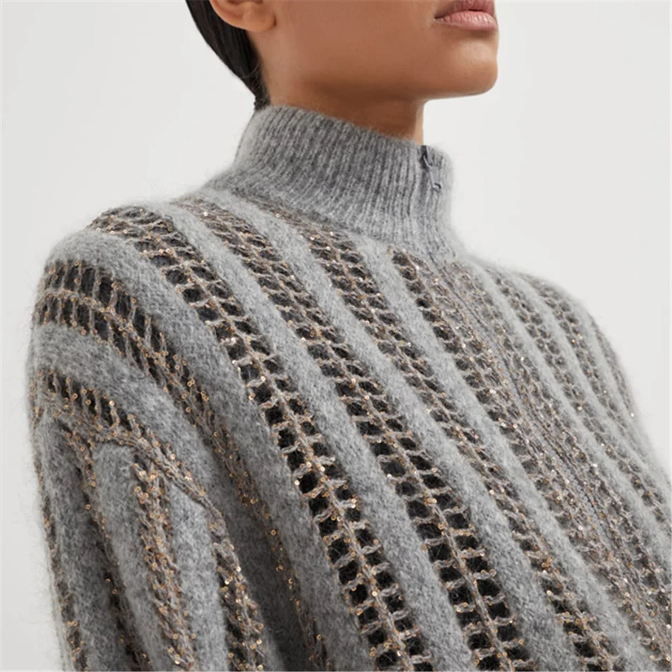 Шерстяной и мохеровый ослепительный сетчатый кардиган для женщин высокое