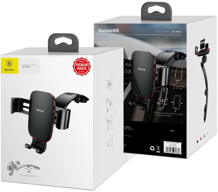 Держатель Baseus Metal Age Gravity Connecting Rod Type на клеящейся платформе цвет Черный (SUYL