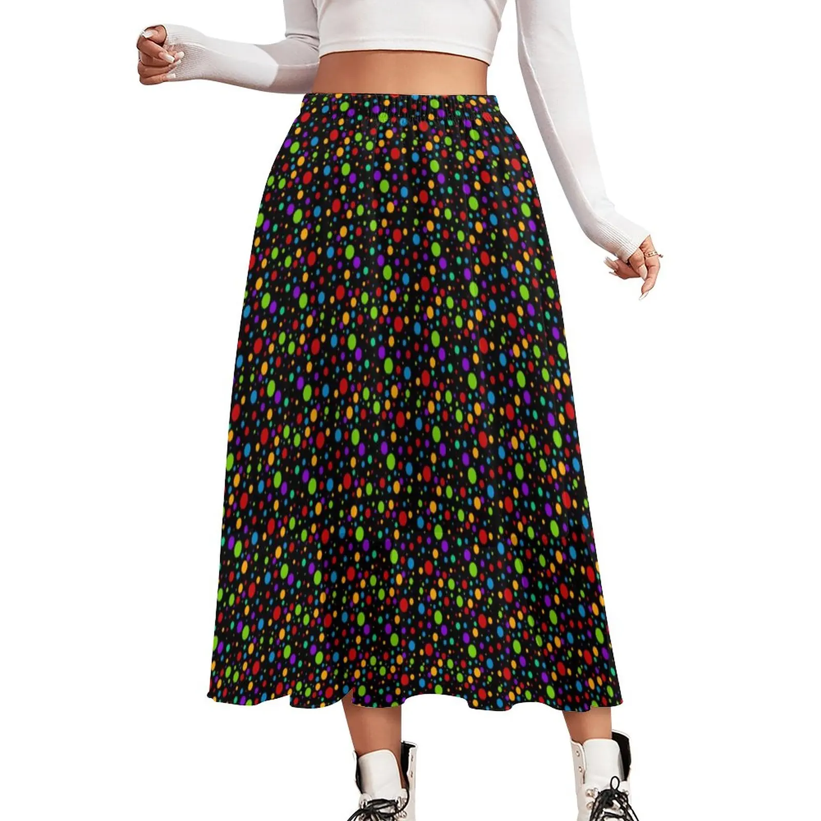 

Polka Dot Rainbow Chiffon Skirt Retro 60s Streetwear Casual Skirts Women Beach A-line Skirt Printed Clothing Birthday Present