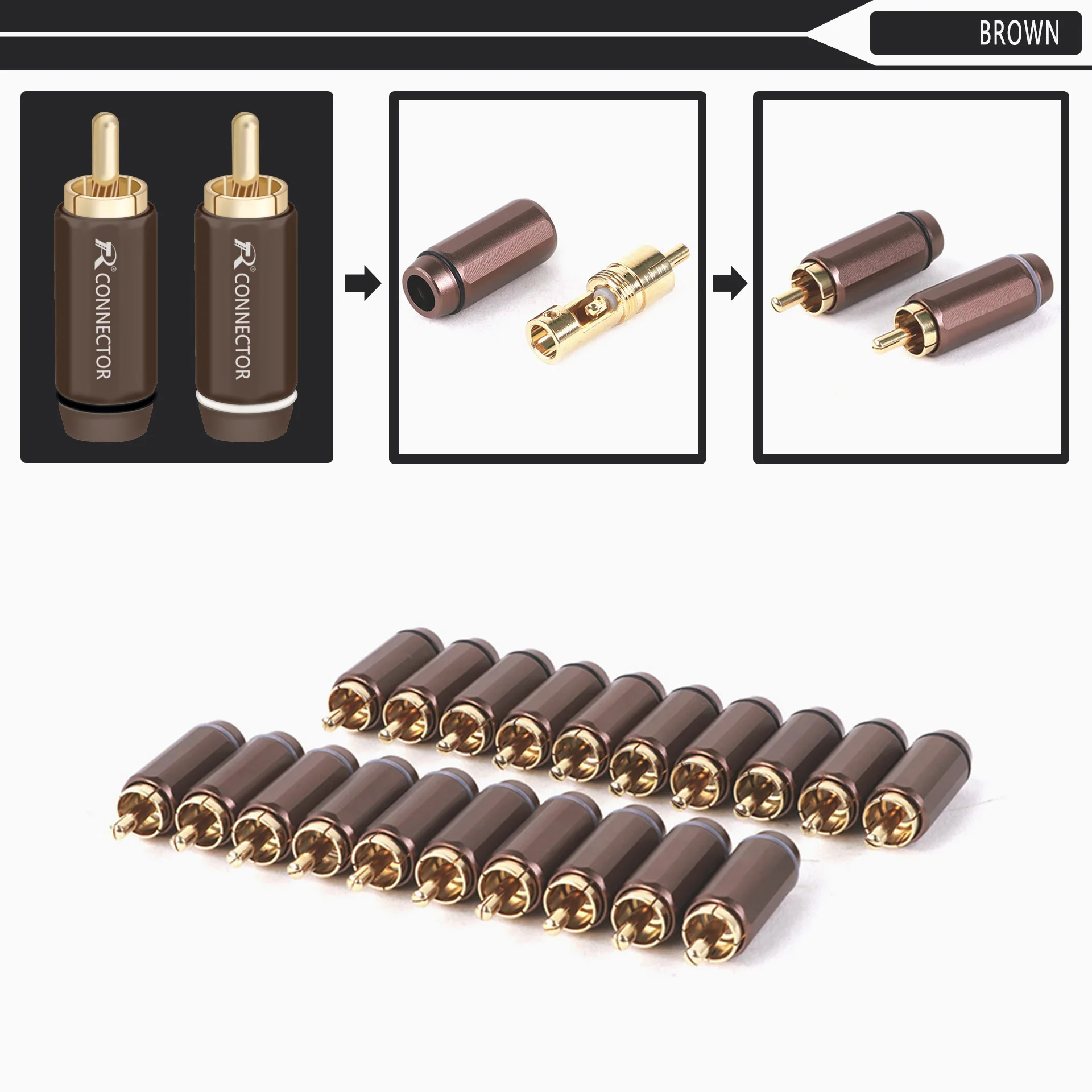 Медный разъем RCA с позолоченным покрытием и алюминиевым корпусом 100 шт.