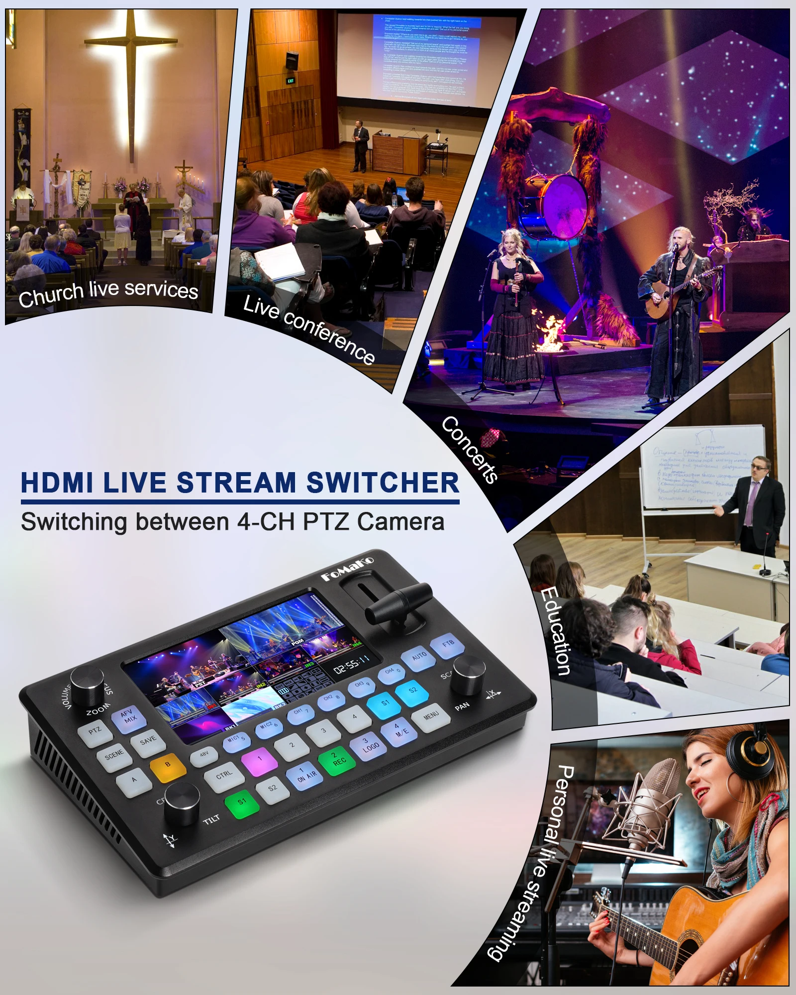 FoMaKo mini 4ch с 5-дюймовым FHD ЖК-дисплеем четырехъядерный HDMI-видеопереключатель KC601Pro