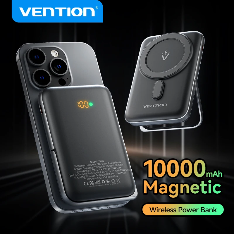 Магнитный Power Bank Vention 10000 мАч PD 20 Вт Портативный PowerBank ...