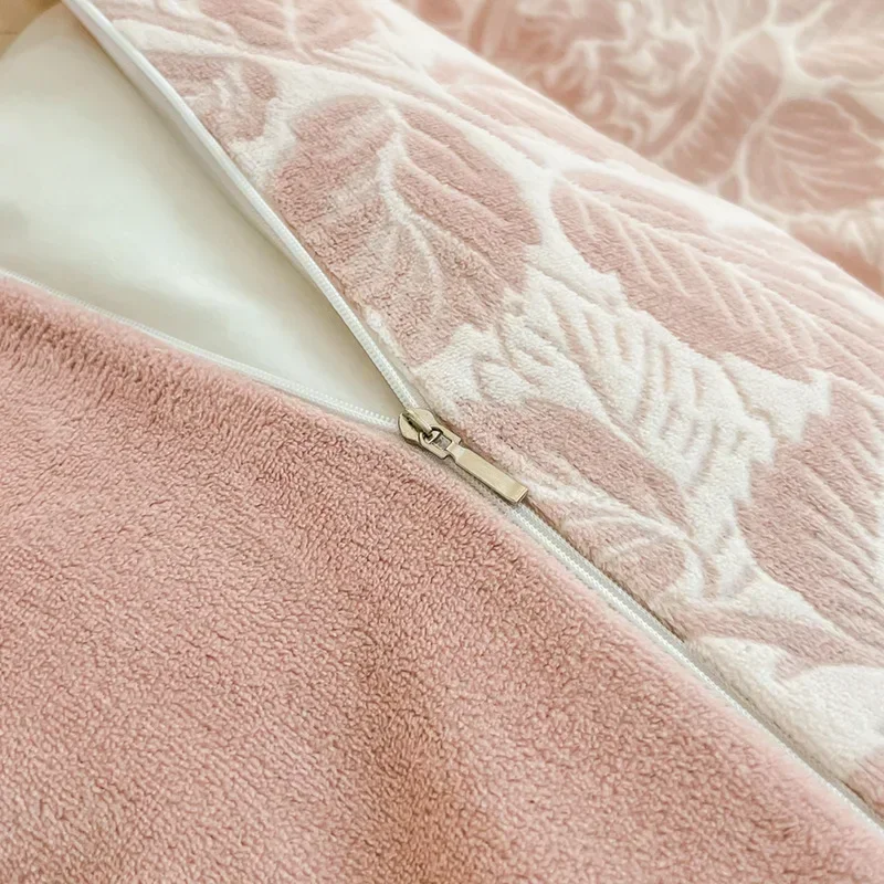 New thickened carved milk fleece four-piece set coral winter flannel sheet mattress quilt cover bedding