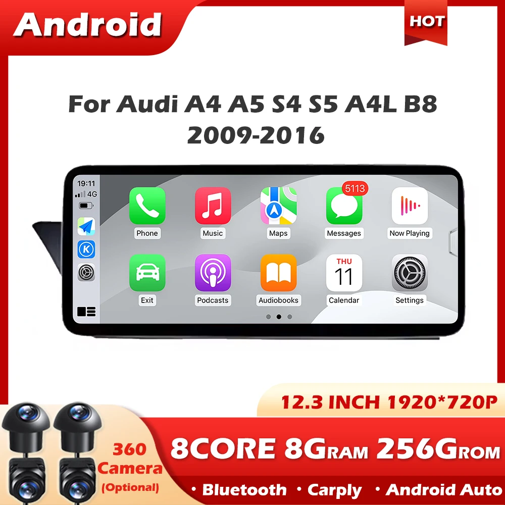 Для Audi A4 A5 S4 S5 A4L B8 2009-2016 12 3-дюймовый сенсорный экран Android Автомобильный Carplay