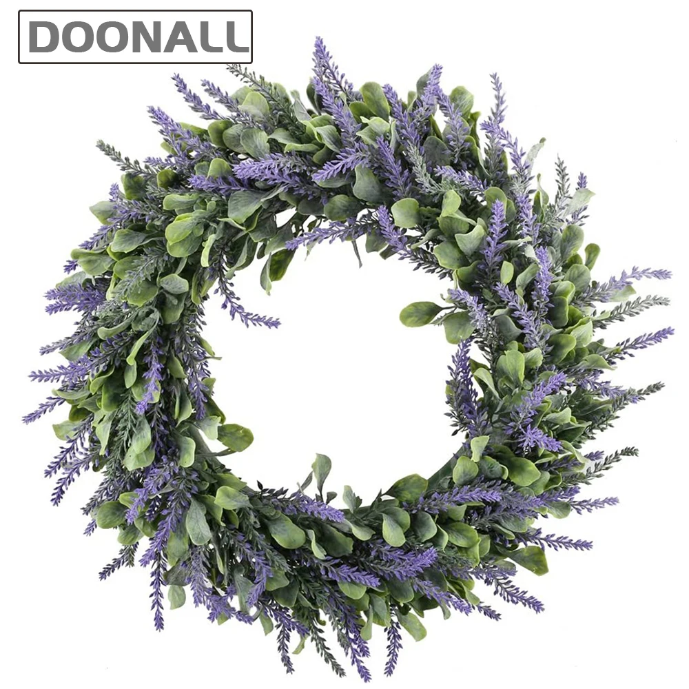 

Венок из эвкалипта для весенней входной двери, искусственные цветы лаванды, венки, зеленые венки для крыльца, дома, стены, окна, сада, Декор