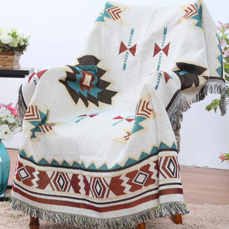 

Ethnic Style Geometric Sofa Blanket Leisure Blanket Tapestry Soft Warm Cotton Blanket Spring And Autumn Light Sofa Blanket
