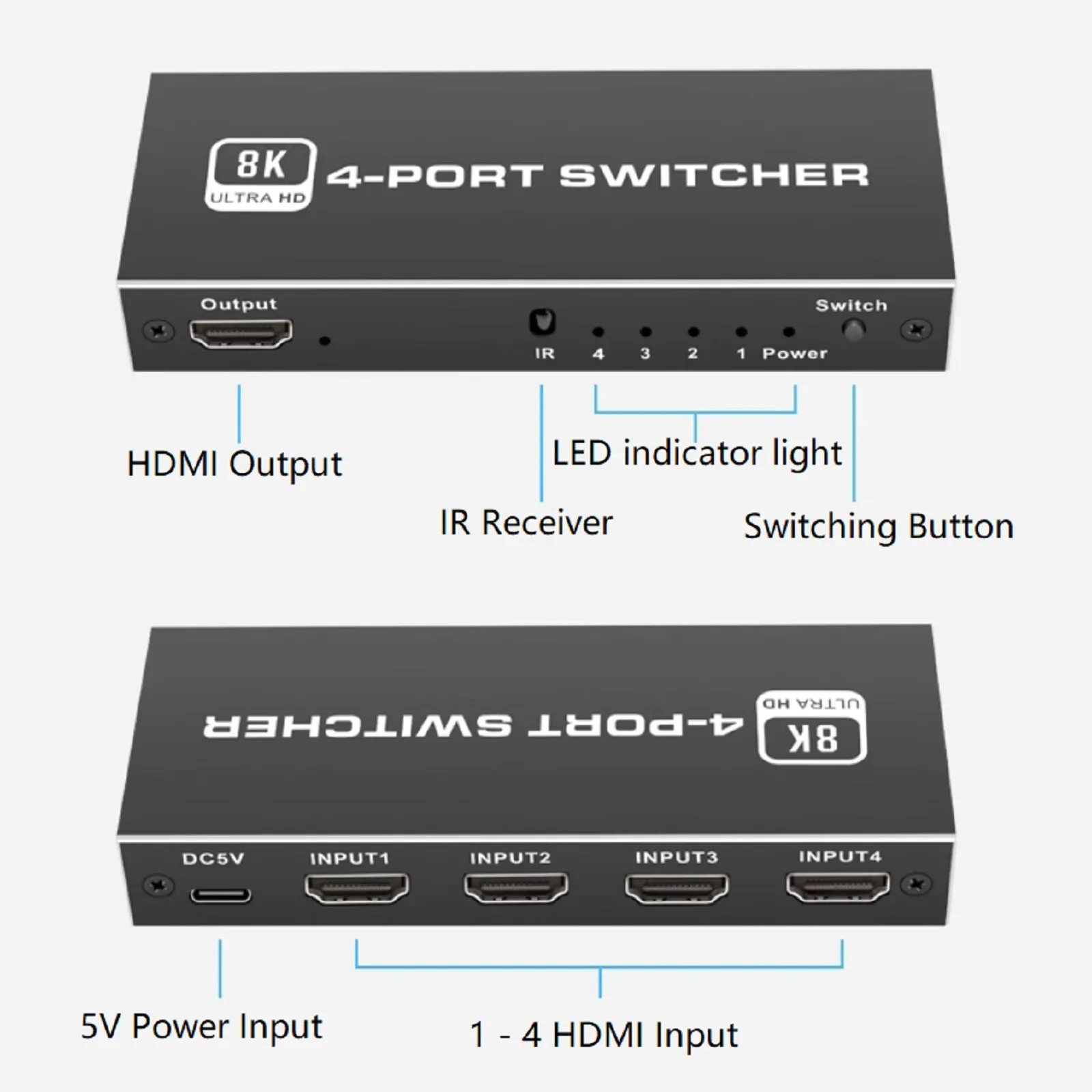 Переключатель 4 в 1 HDMI 2,1, 8K @ 60 Гц, 4x1, переключатель 4 в 1, дистанционный переключатель 4 в 1, 4K @ 120 Гц HDR10 + для переключателя на ноутбук, ПК, PS5, XBOX, Apple TV (art.: 3920c6d7f08d1) - 3920c6d7f08d1