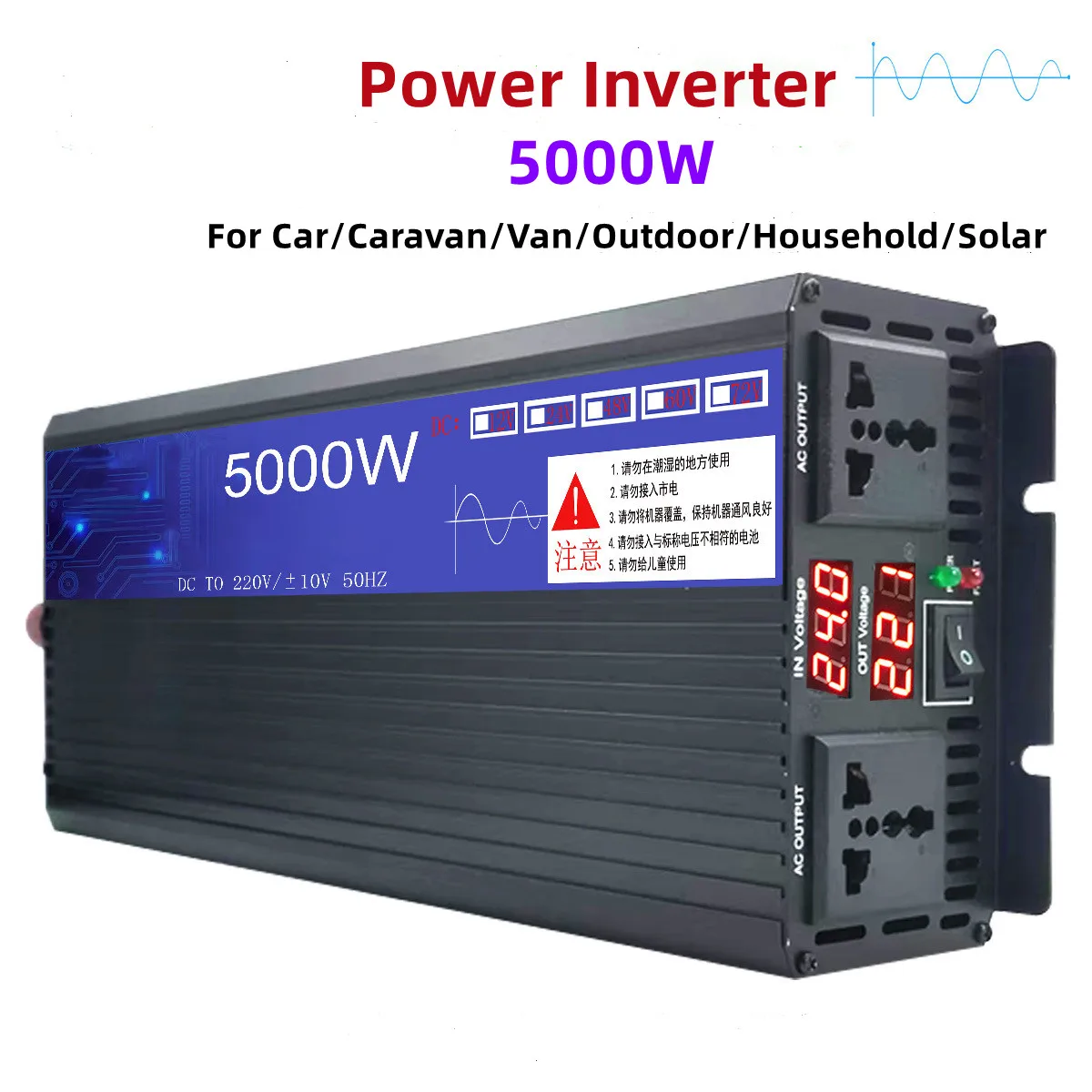 

Pure sine wave peak 5000W inverter DC 12v 24V 48V 60V 72V to AC 220V voltage converter transformer car power inverters 2300W