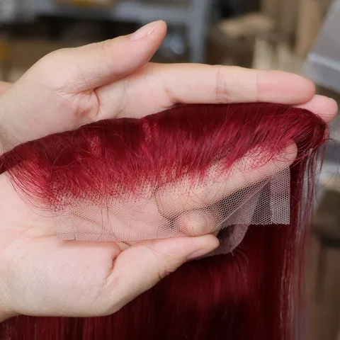 Человеческих волос Virgin Remy Кружева Фронтальная застежка 4x4 5x5 13x4 13x6 Прозрачные кружева Бразильские человеческие волосы Burg Красный цвет