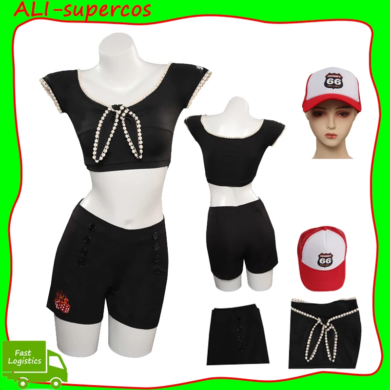 

Rose Cosplay Women Costume Platonic Cos Season Role Play Top Shorts Hat Outfits Girls Summer Beach Cloth Halloween Party Suit