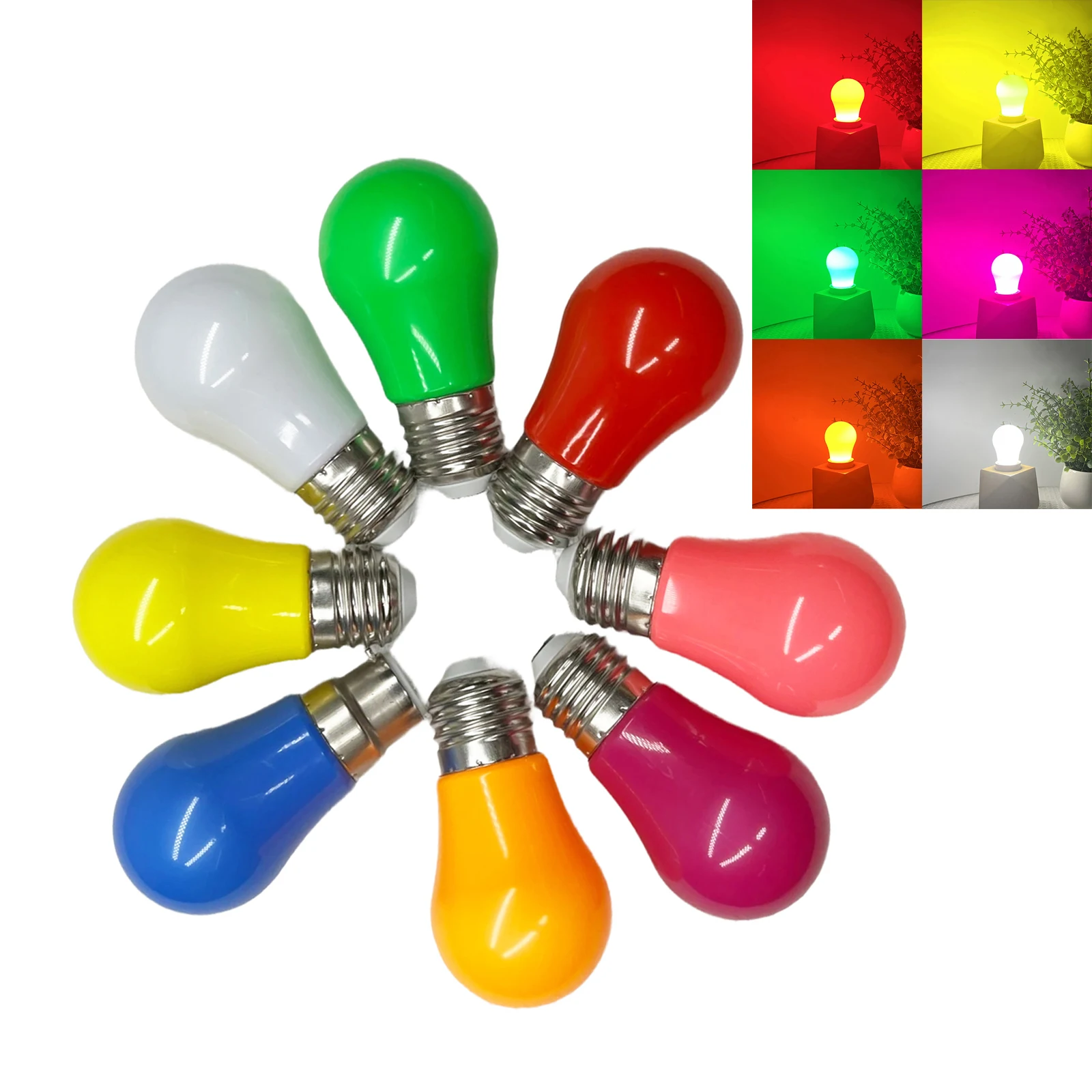 Мини E27 B22 Грушевидная лампа 2W многоцветная светодиодная лампочка красный желтый