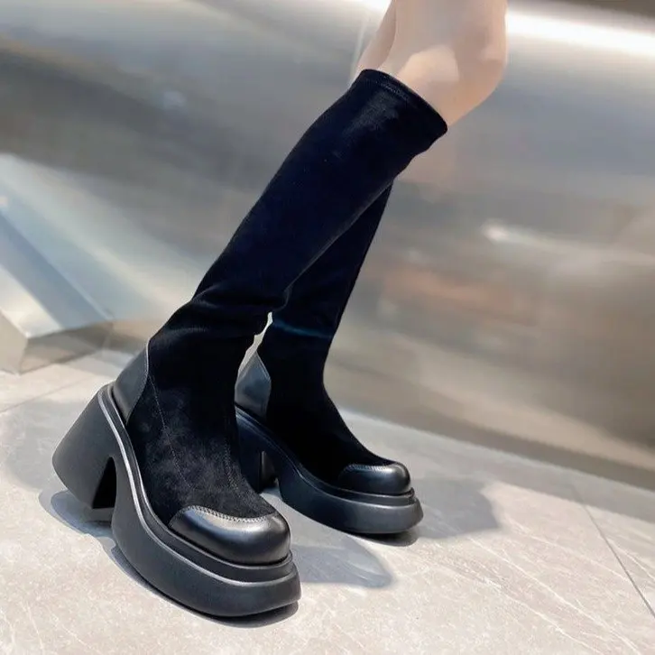 

Женские резиновые сапоги, привлекательная обувь на высоком каблуке, зимняя обувь на платформе, сапоги с круглым носком, Роскошные Дизайнерс...