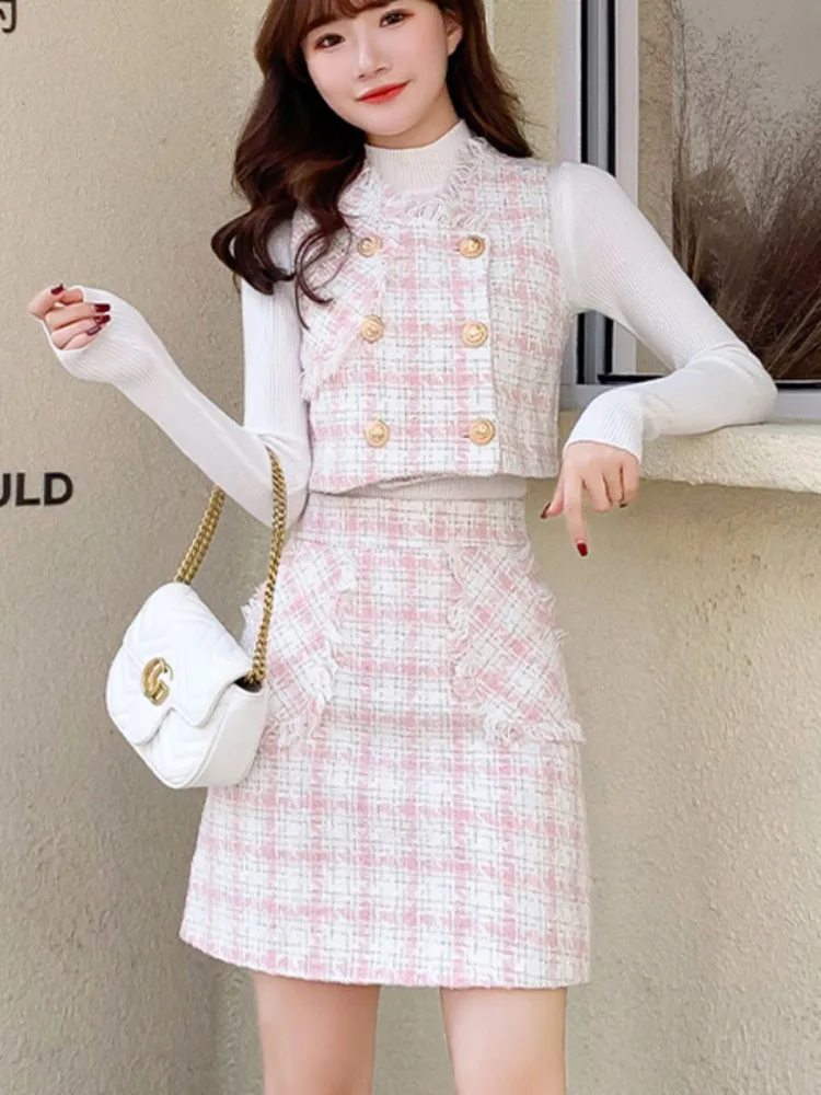 

Женский винтажный костюм из двух предметов, короткий топ и юбка в французском стиле, осень 2022