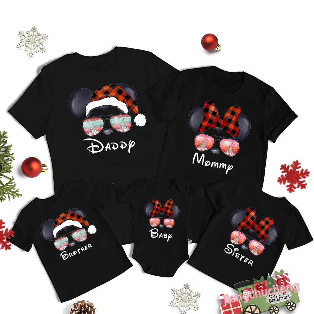 

Mickey Minnie Mouse Family Christmas Shirts Cotton Matching Daddy Mommy Brother Sister Tee Baby Rompers Family Look Xmas Clothes