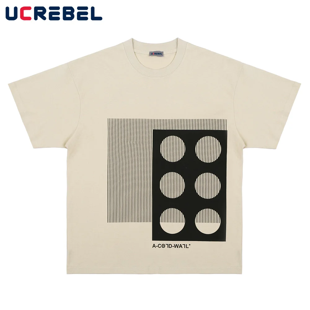 

Футболка мужская с геометрическим принтом, простая летняя хлопковая простая Свободная рубашка с коротким рукавом, с круглым вырезом, уличн...