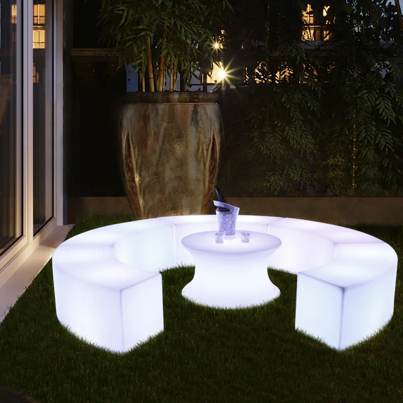 

REAQ LED Light Curved Stool 120*40*40cm Upholstery Bar Furniture Wireless Remote Control Luminous Bench Rechargeable Sofa Chairs